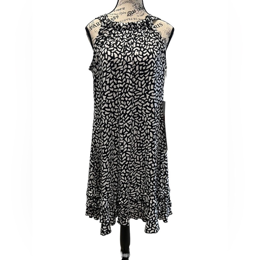 Y2K 90s MSK NWT black and white pattern dress with shiny sequins Size Large